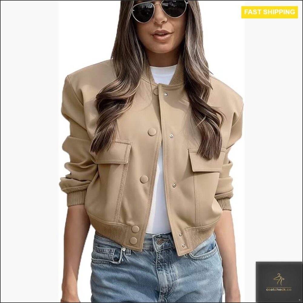 Polyester Bomber Jacket Long Sleeve Button Down W… - image 1